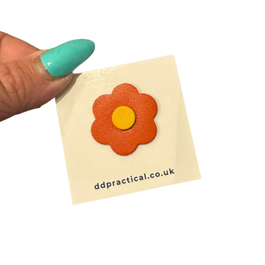 Leather Pin Badge - Flower
