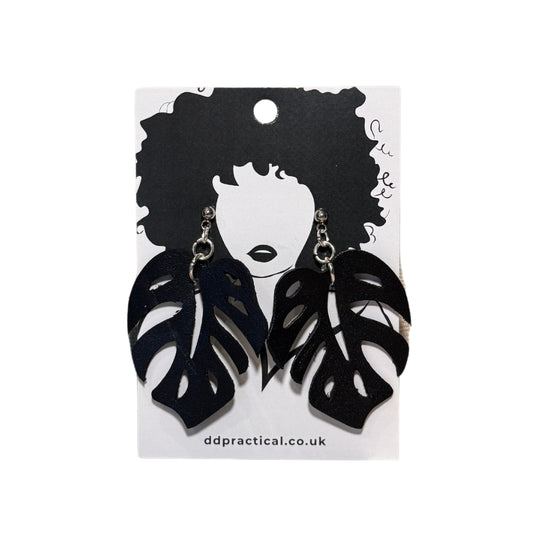 Leather Earrings - Monstera
