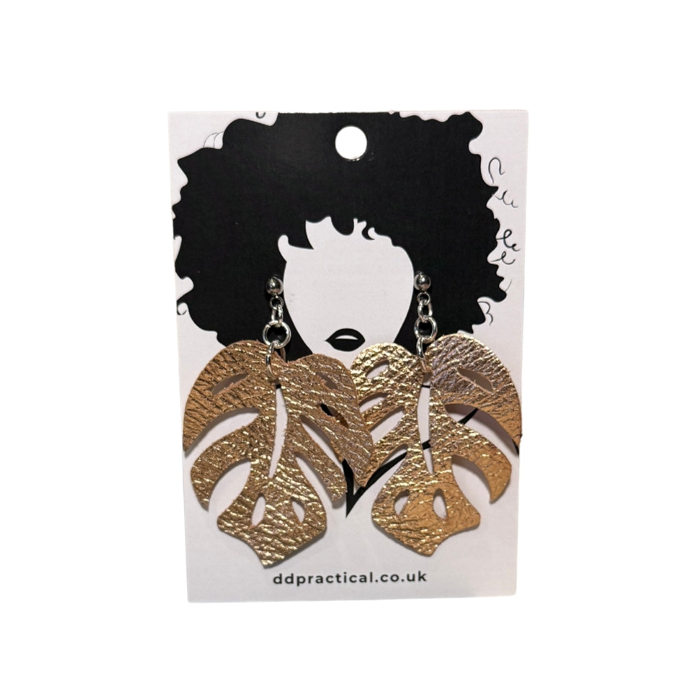 Leather Earrings - Monstera