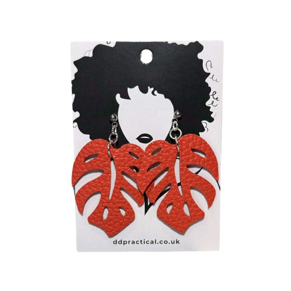 Leather Earrings - Monstera