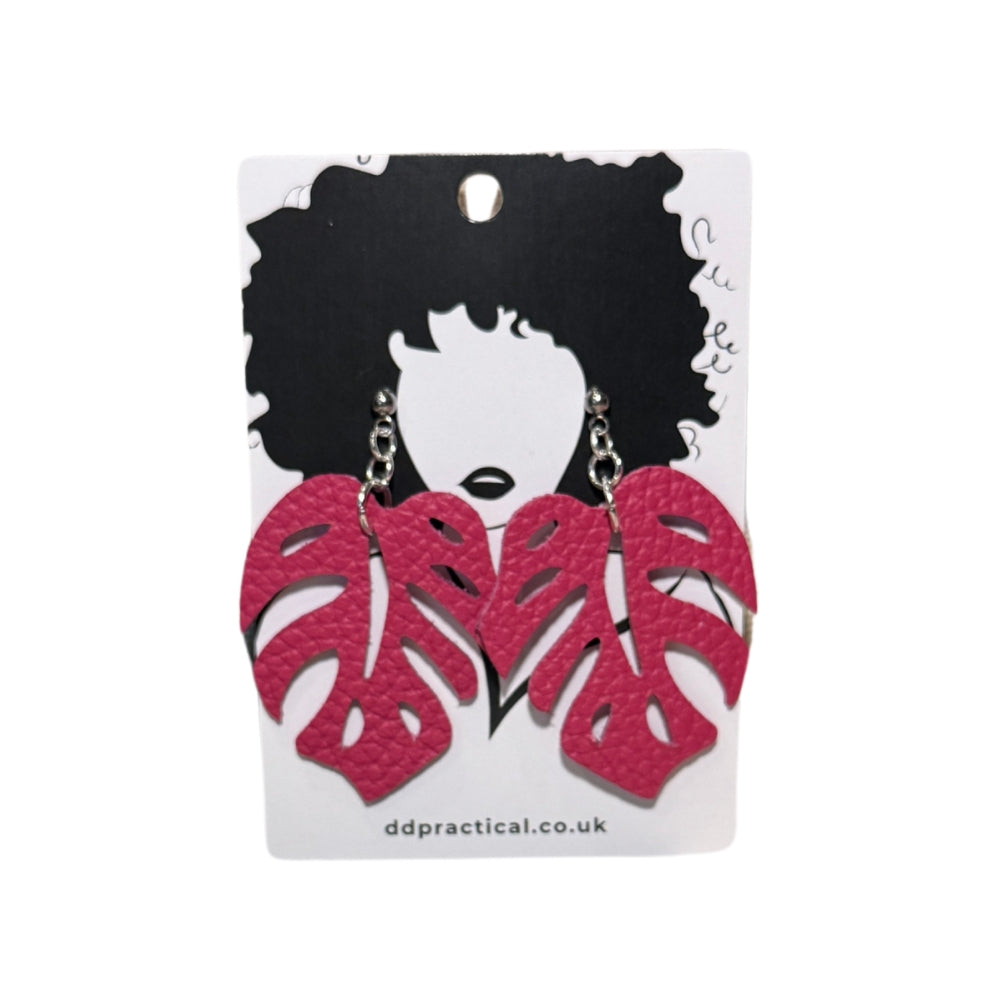 Leather Earrings - Monstera