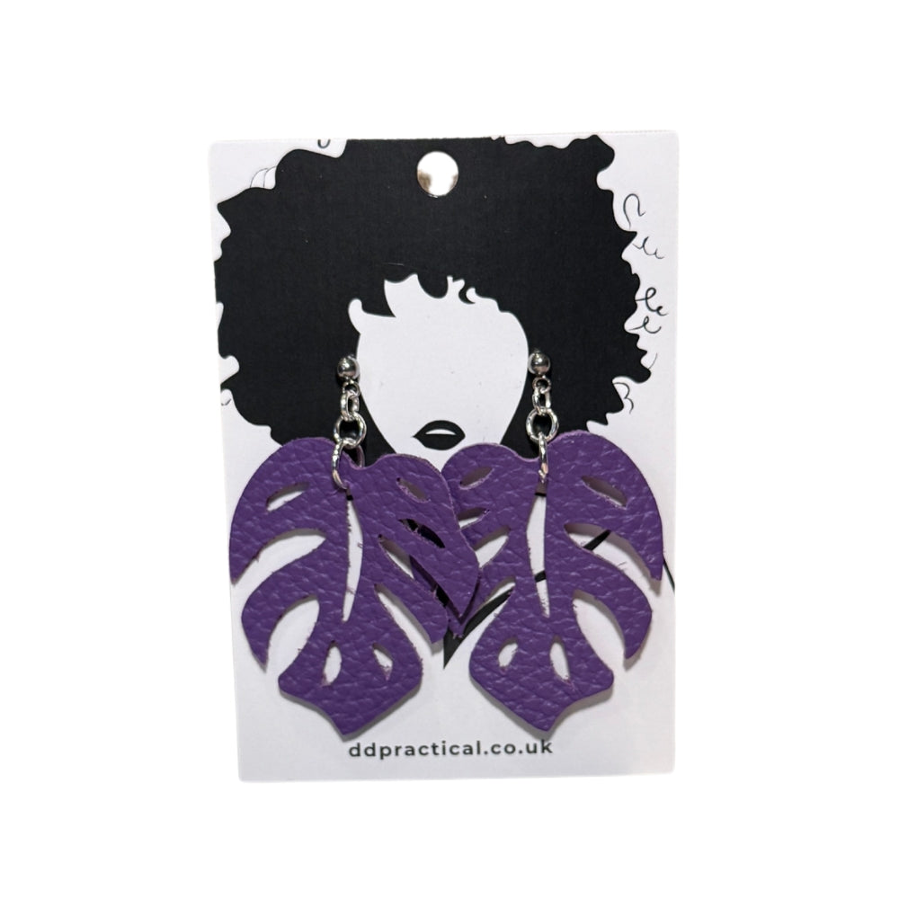 Leather Earrings - Monstera