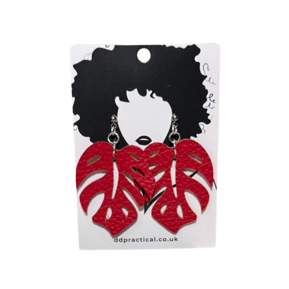 Leather Earrings - Monstera