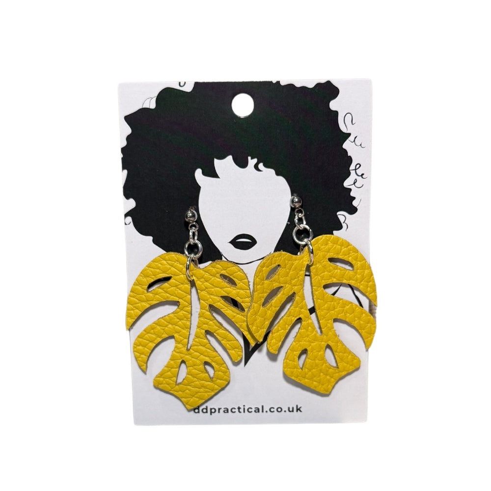 Leather Earrings - Monstera