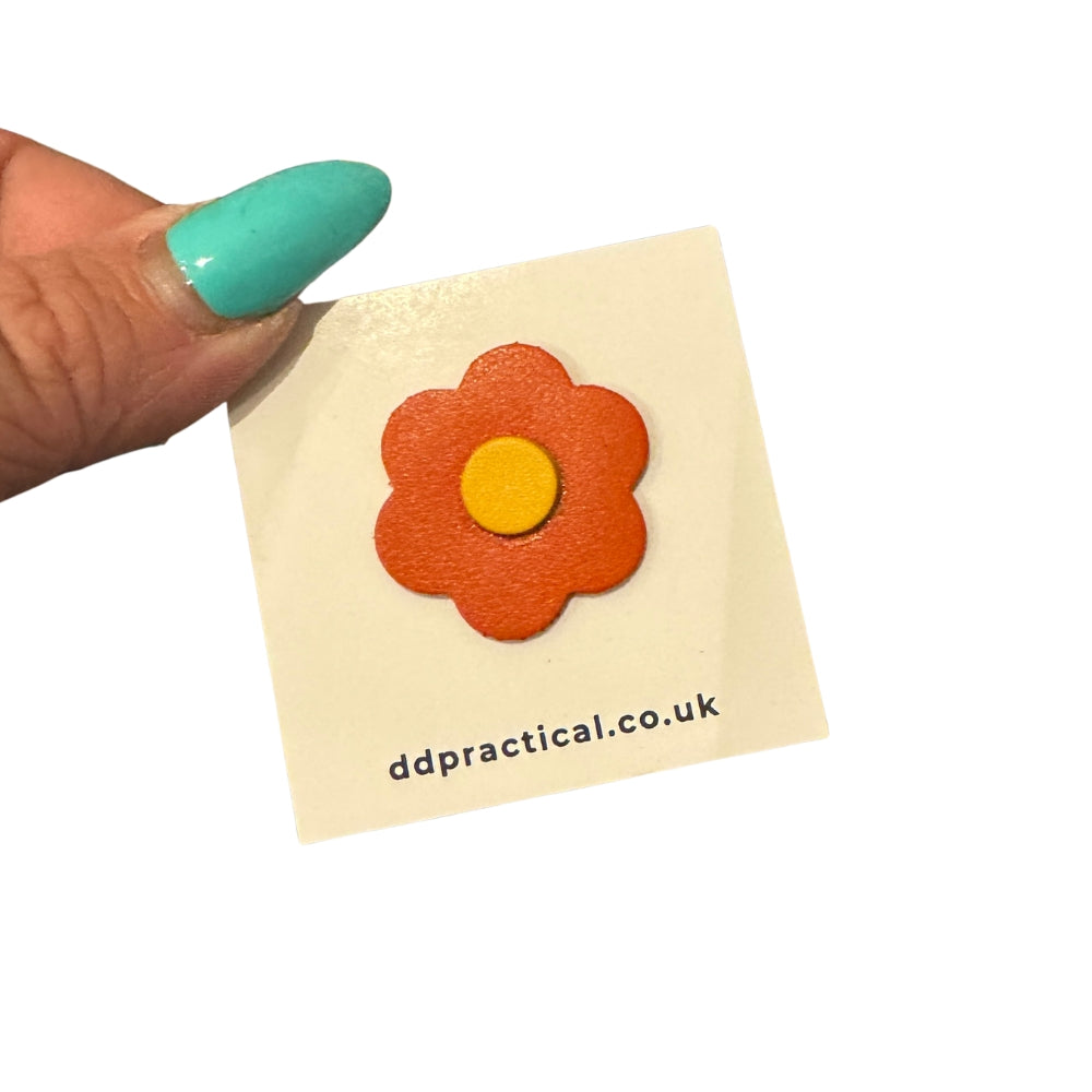 Leather Pin Badge - Flower