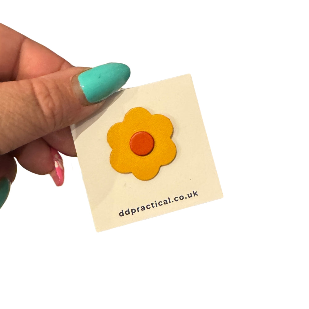 Leather Pin Badge - Flower