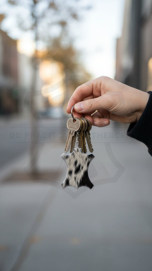 Leather Hair-on Hide Keyring