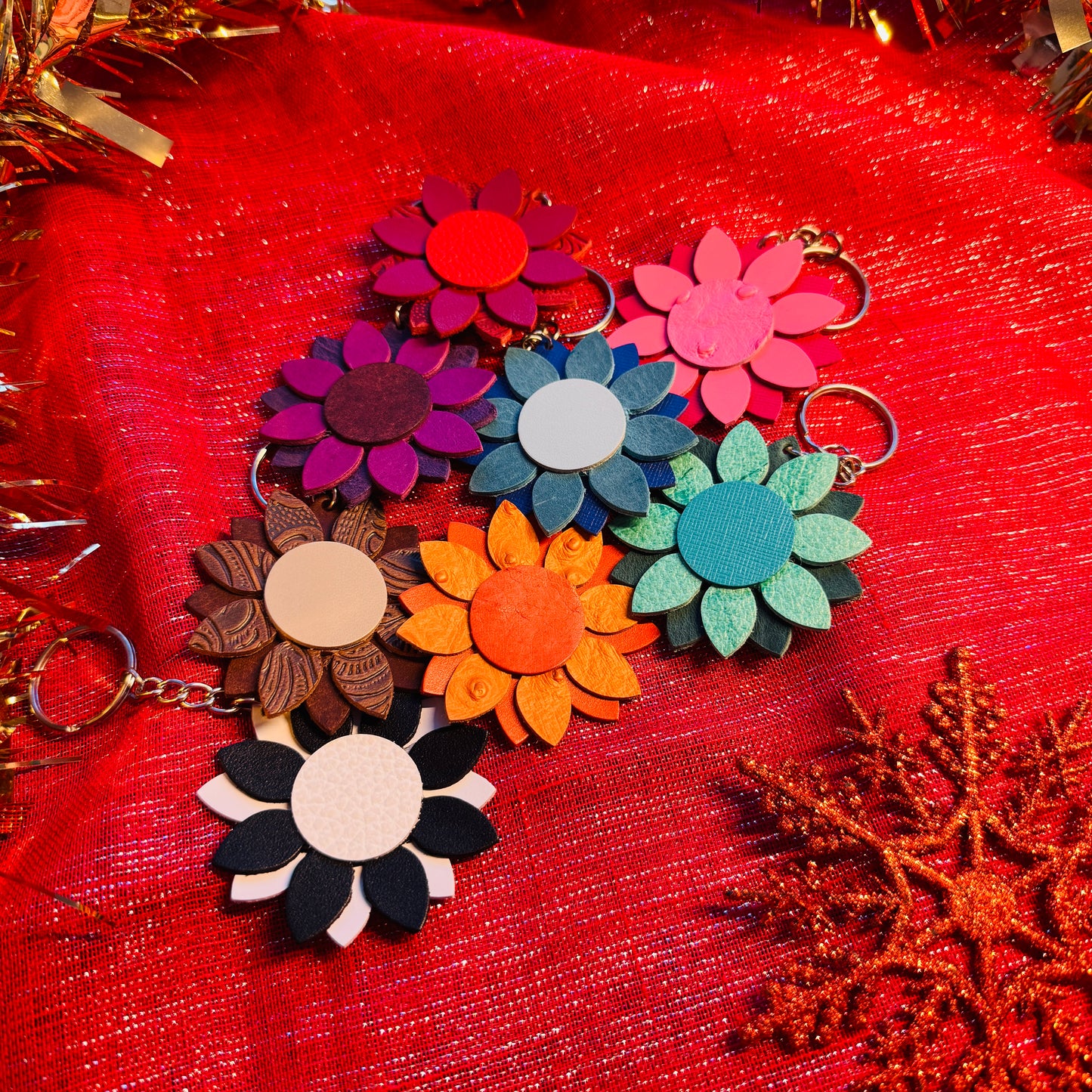 Leather Keyring - Sunflower