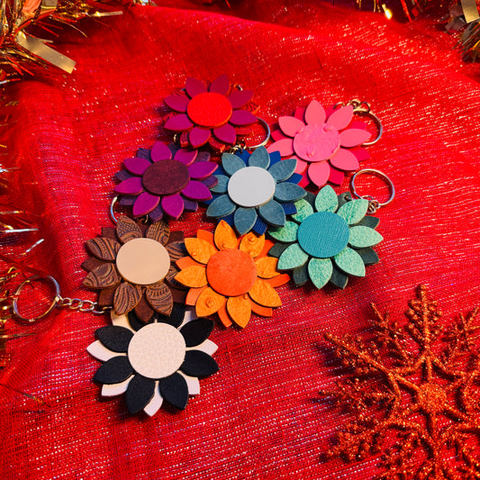 Leather Keyring - Sunflower