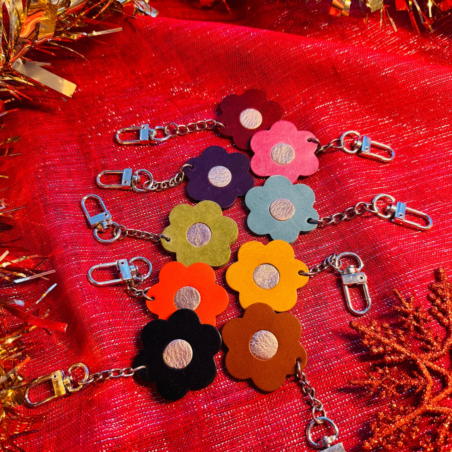 Leather Keyring - Daisy