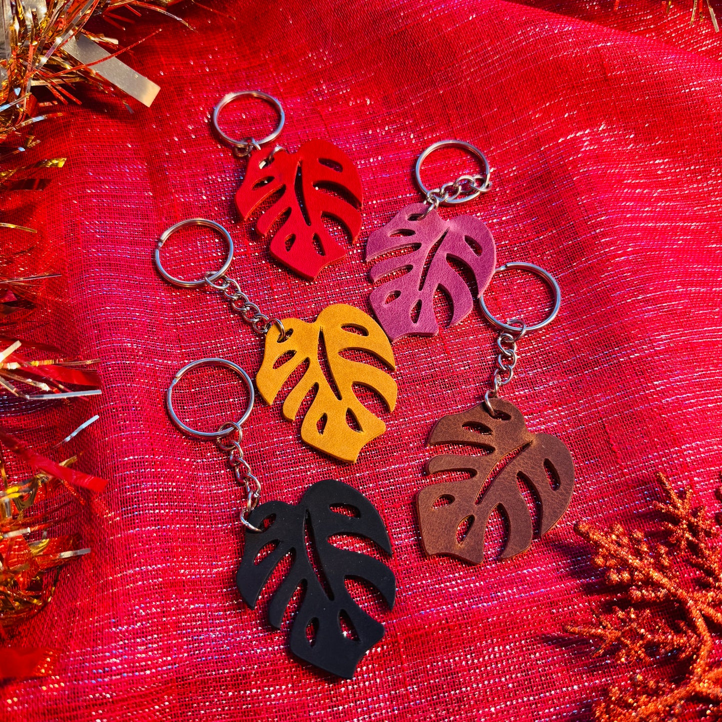 Leather Keyring - Monstera