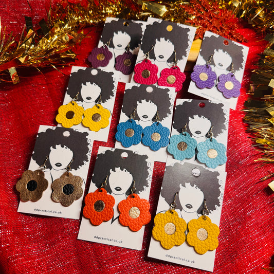 Leather Earrings - Flowers