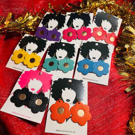 Leather Earrings - Flowers