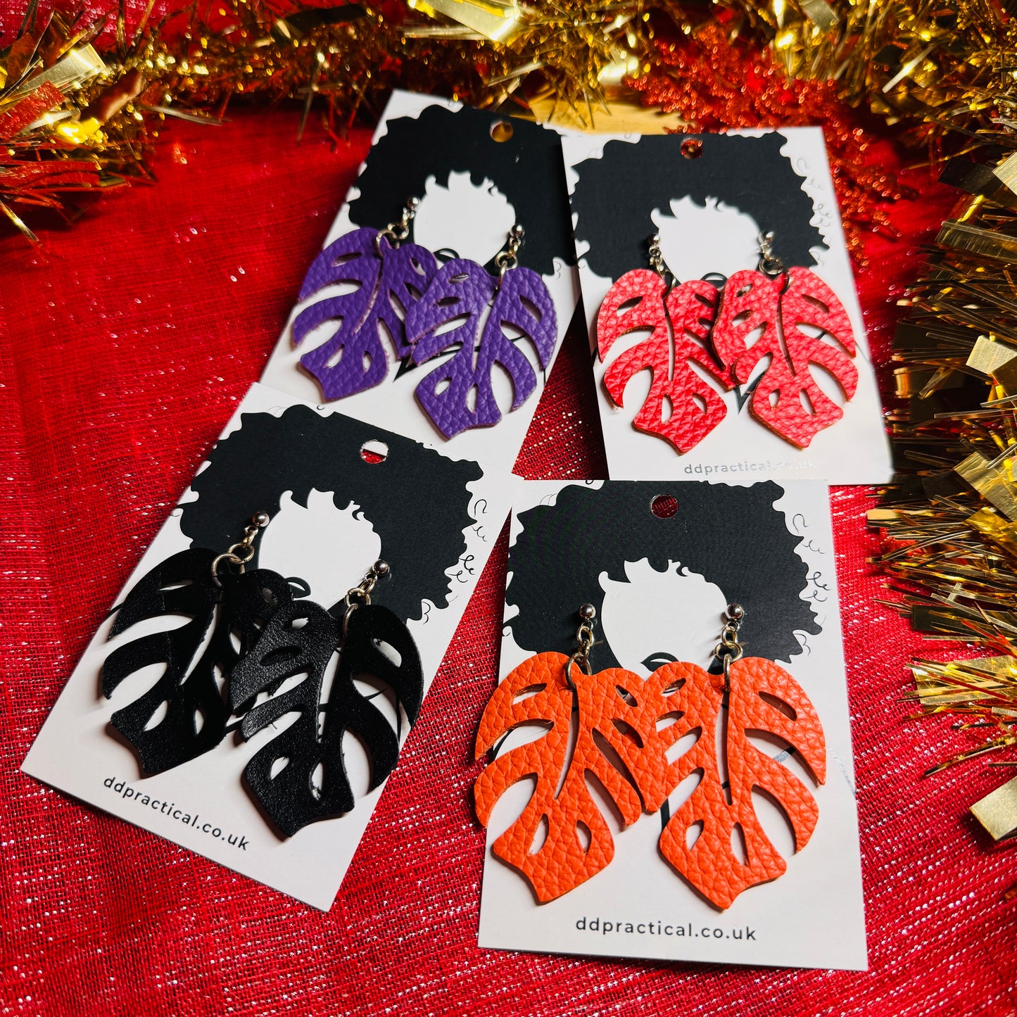 Leather Earrings - Monstera