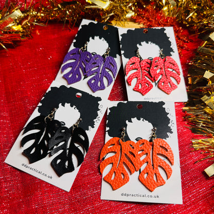 Leather Earrings - Monstera