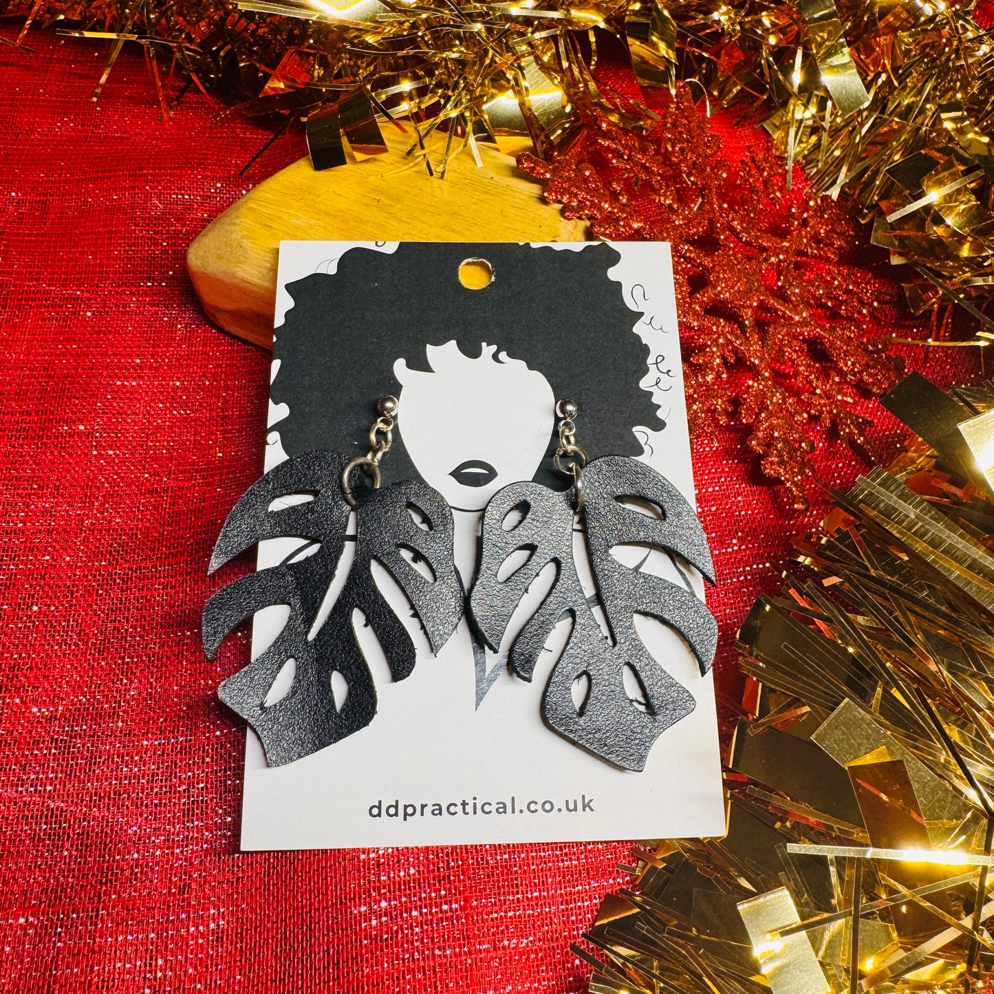 Leather Earrings - Monstera