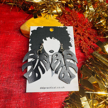 Leather Earrings - Monstera