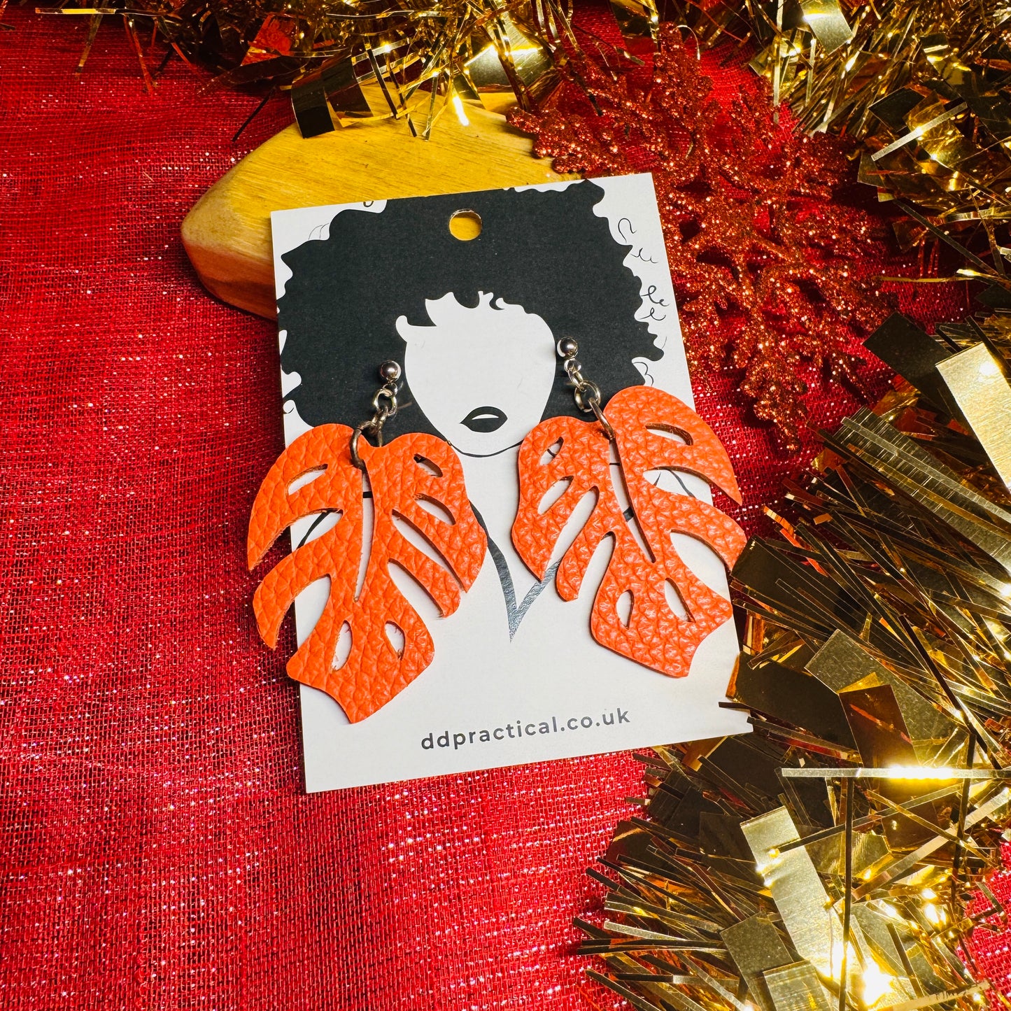 Leather Earrings - Monstera