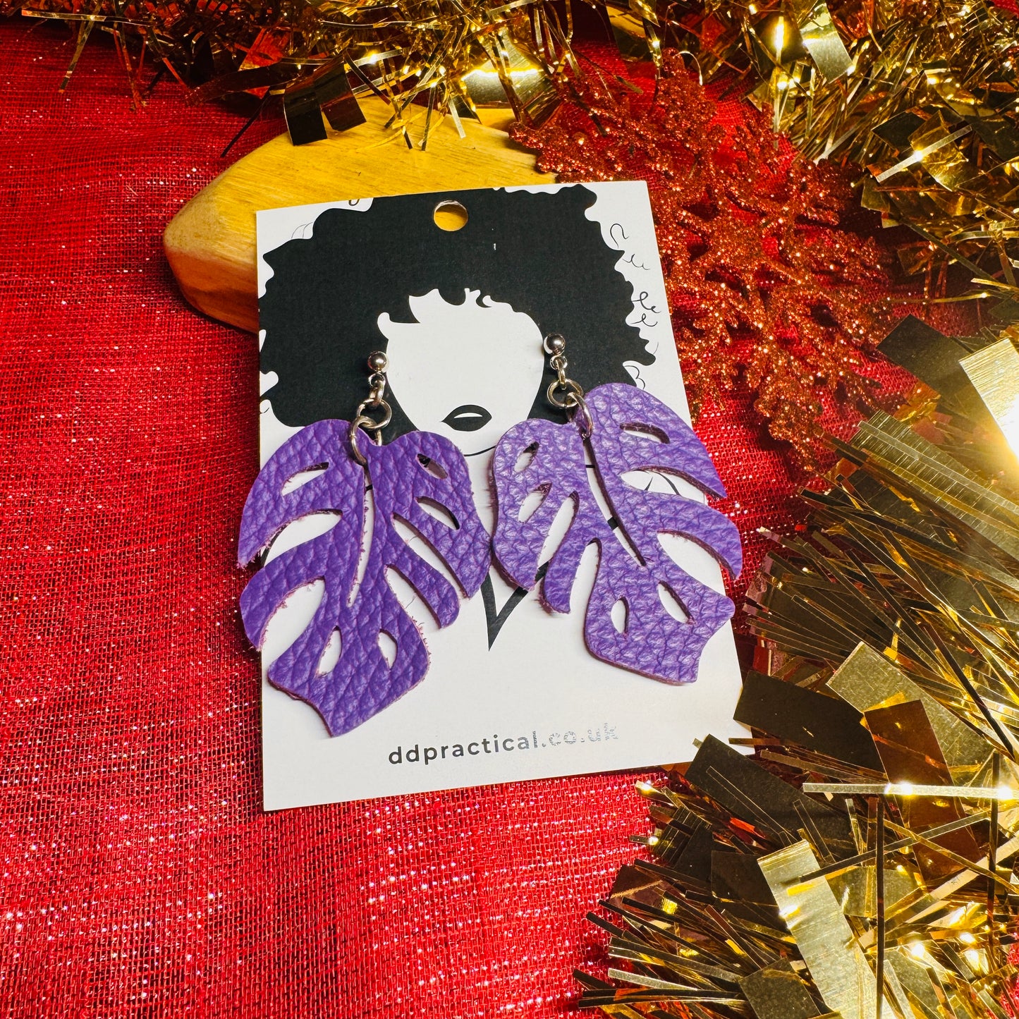 Leather Earrings - Monstera