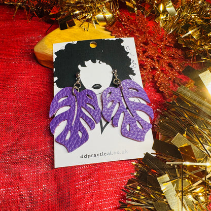 Leather Earrings - Monstera
