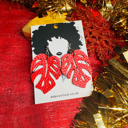 Leather Earrings - Monstera