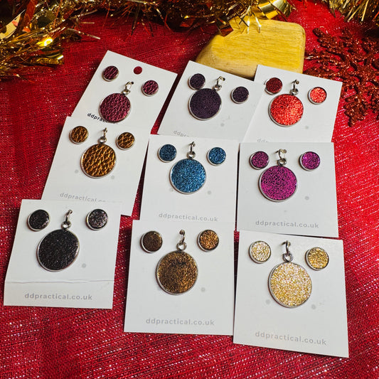 Leather Studs & Pendant Set