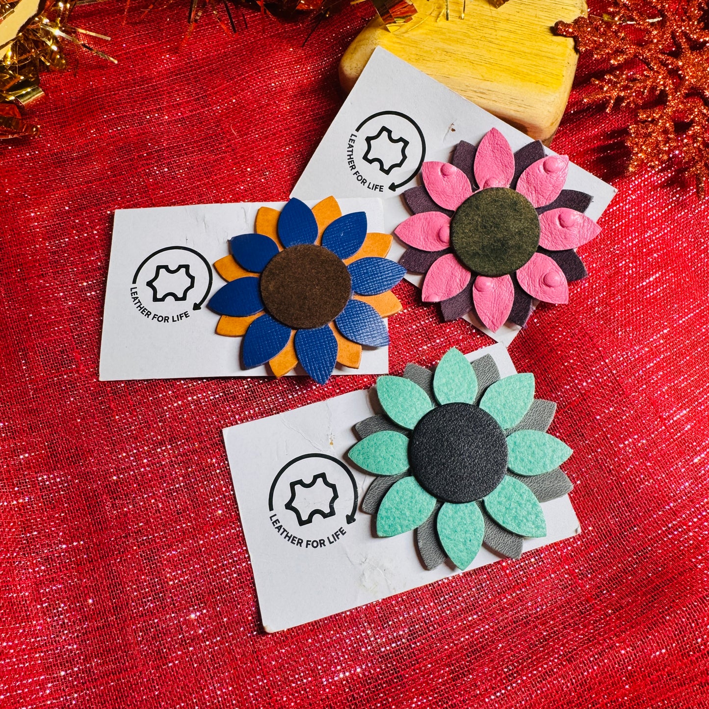 Leather Pin Badge - Sunflower