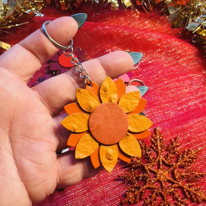 Leather Keyring - Sunflower