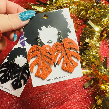 Leather Earrings - Monstera