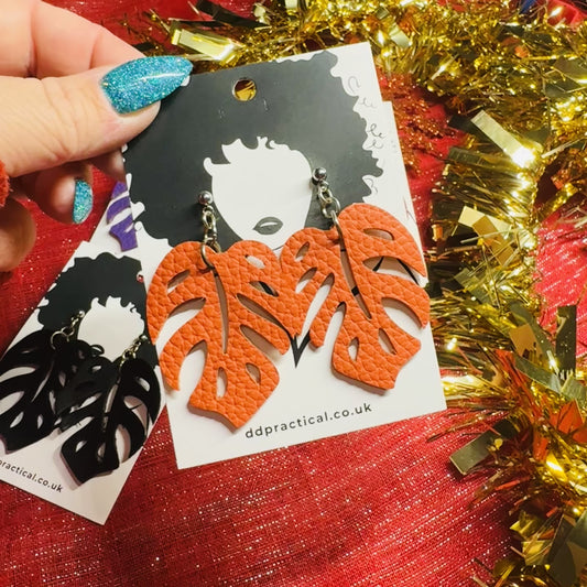 Leather Earrings - Monstera
